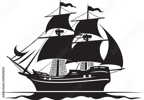 Historical Odyssey Black Vector Ship Vintage Mariner Ancient Ship Icon Design