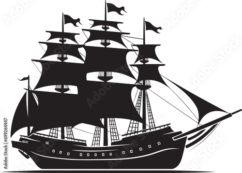 Legendary Seafaring Black Ship Icon Aged Sails Vector Ancient Ship Design