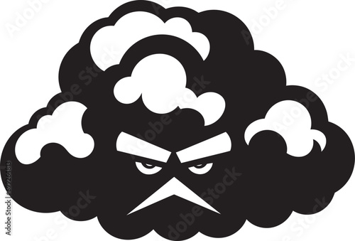 Raging Nimbus Black Cartoon Cloud Emblem Thunderous Rage Angry Cloud Logo Icon