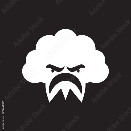 Riled Nimbus Black Cartoon Cloud Logo Fuming Squall Angry Vector Cloud Design