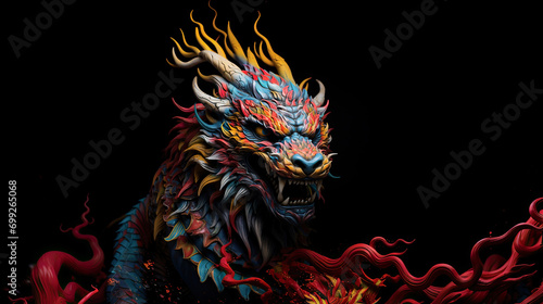 Festive colorful Asian dragon on black background © Kondor83