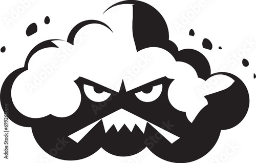 Raging Fury Angry Cloud Logo Design Thunderous Nimbus Cartoon Cloud Black Icon