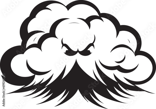 Thunderous Wrath Black Cartoon Cloud Icon Raging Nimbus Angry Vector Cloud Emblem