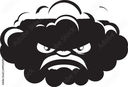 Wrathful Fury Black Cloud Character Logo Angry Cyclone Vector Cartoon Cloud Icon