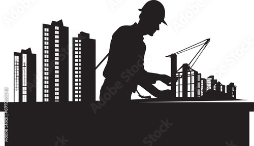 Architectural Maestro Vector Black Logo Icon Blueprint Visionary Architect Man Emblem Design