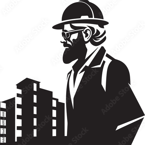 Architectural Maestro Vector Black Logo Icon Blueprint Visionary Architect Man Emblem Design