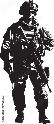 Militant Precision Armed Forces Emblem Design Warrior Valor Black Vector Soldier Logo