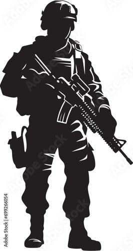 Battle Ready Sentinel Black Logo of an Armed Warrior Strategic Vigilance Vector Black Armyman Icon