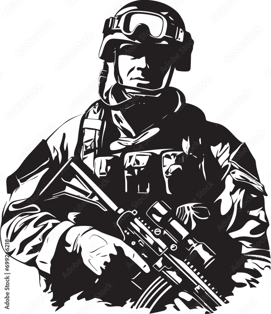 Militant Protector Vector Armyman Emblem Battle Sentinel Armed Warrior Black Logo Militant Protector Vector Armyman Emblem Battle Sentinel Armed Warrior Black Logo