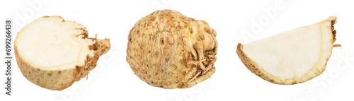 Fresh celery root half isolated on white background