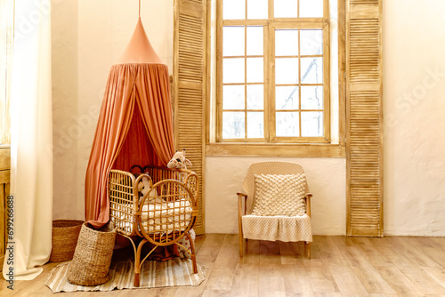 The interior of a children's room in boho style photo