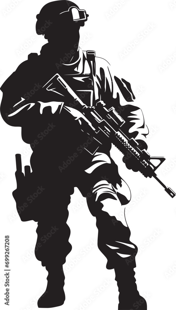 Battle Ready Sentinel Armed Armyman Vector Emblem Combat Vigilance Black Logo Icon of an Armed Soldier Battle Ready Sentinel Armed Armyman Vector Emblem Combat Vigilance Black Logo Icon of an Armed Soldier