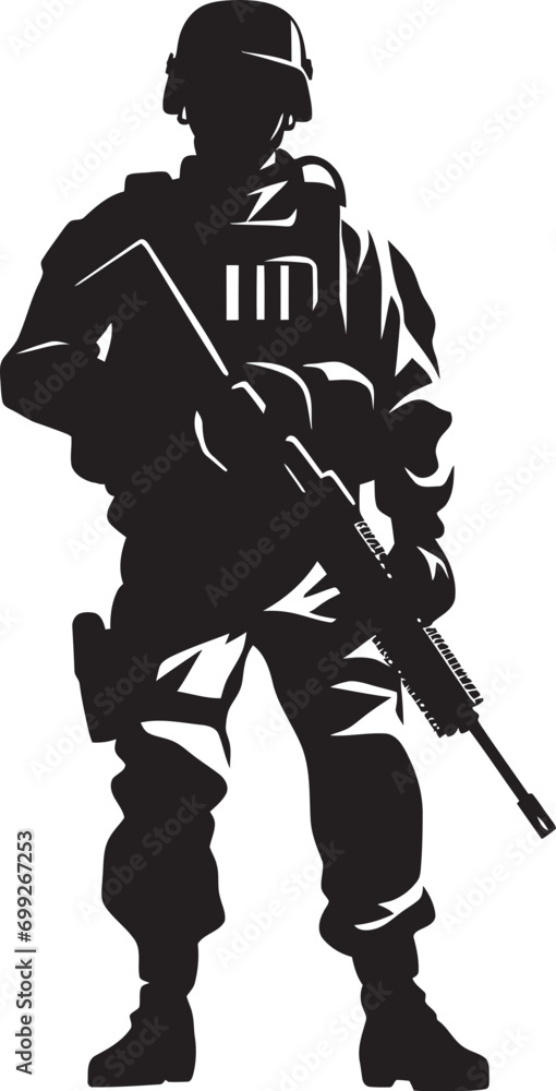 Combatant Vigor Armed Soldier Black Icon Battle Ready Sentinel Armed Armyman Vector Emblem Combatant Vigor Armed Soldier Black Icon Battle Ready Sentinel Armed Armyman Vector Emblem