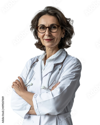 portrait of a doctor female, potrait of A happy european female doctor standing with your arms crossed with confidence 