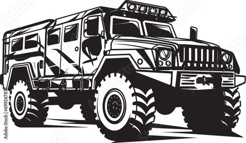 Tactical Transport Black Iconic 4x4 Emblem Militant Pathfinder Vector Army SUV Icon