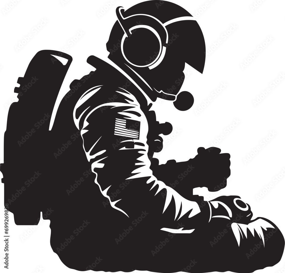 Fototapeta premium Galactic Trailblazer Astronaut Helmet Symbol Interstellar Adventurer Black Space Logo