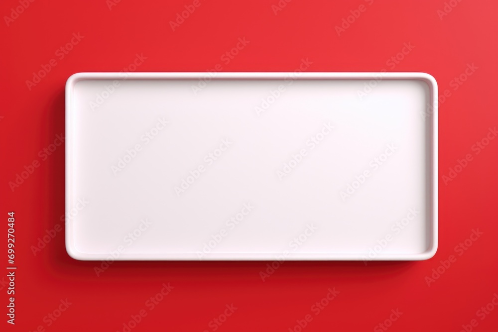 white box for displaying products and goods on a red background.
