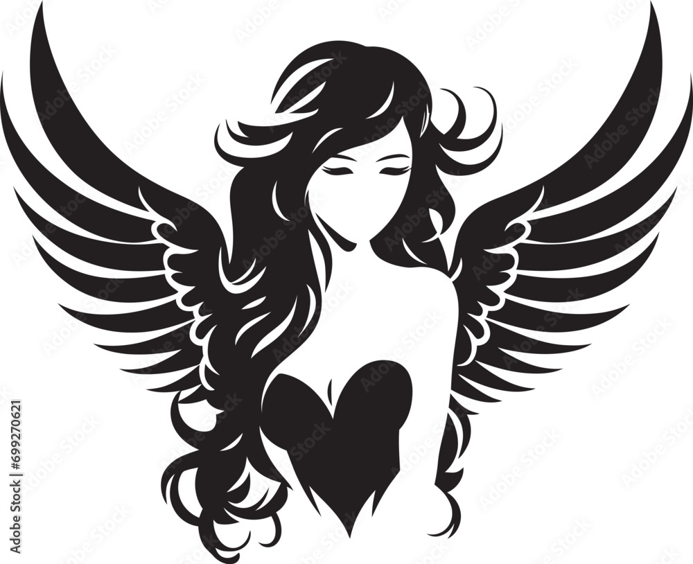 Angelic Radiance Beautiful Wings Icon Heavenly Guardian Black Angelic Emblem