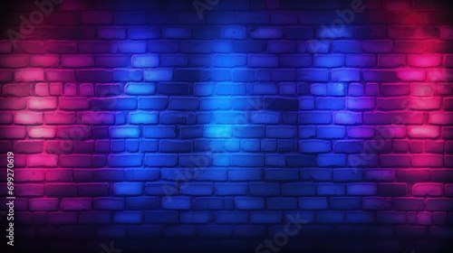 Abstract image of Studio dark room with lighting effect red and blue on black brick wall gradient background for interior decoration.