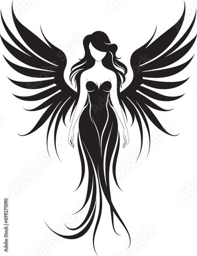 Divine Serenity Black Angel Logo Design Ethereal Messenger Vector Winged Symbol