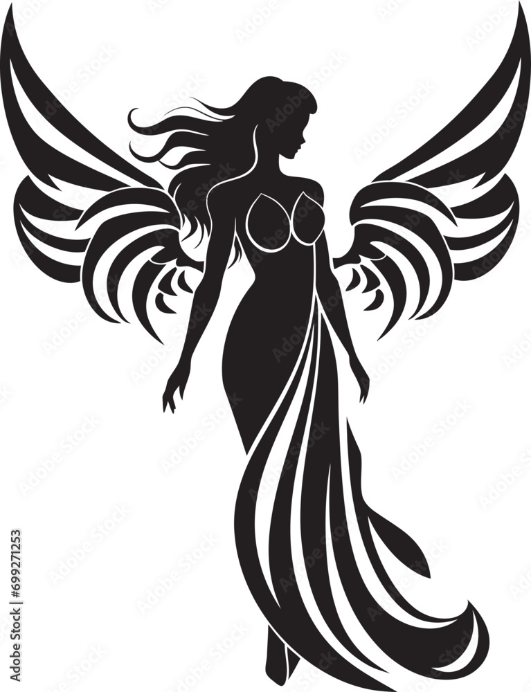 Ethereal Guardian Angel Symbol Design Radiant Wings Black Angelic Emblem Ethereal Guardian Angel Symbol Design Radiant Wings Black Angelic Emblem