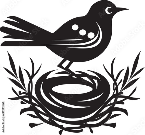 Weaver Wings Black Bird Nest Logo Feathered Nesting Vector Bird Icon