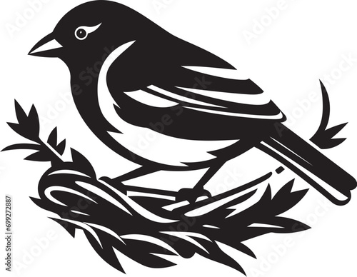 Nest Genius Black Bird Emblem Crafted Perch Vector Nest Logo