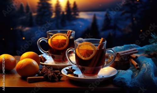 mulled wine in a glass with cinnamon