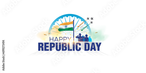 Vector illustration, Patriotc background for India Republic Day 26 January. Army remembring Republic Day and saluting tricolor flag.