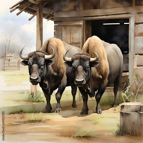Watercolor Buffaloes, generaitve ai