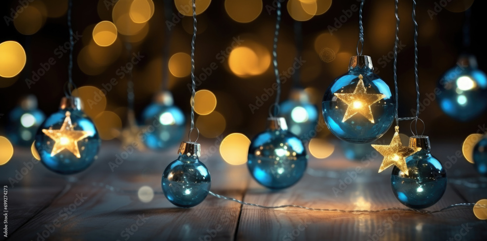New Year's background made of stars and New Year's toys New Year's background made of stars and New Year's toys