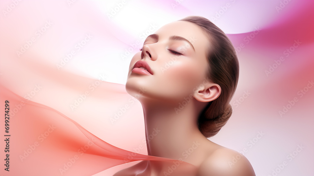 Naklejka premium Portrait of a young woman on a colored background, beauty, skincare. 