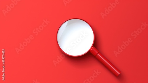 top view of a magnifying glass on a red background,  photo