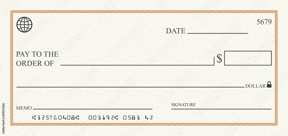 Blank bank check, checkbook cheque template or money payment paper voucher, vector mockup. Business or personal account cash pay cheque certificate or paycheck coupon from checkbook Blank bank check, checkbook cheque template or money payment paper voucher, vector mockup. Business or personal account cash pay cheque certificate or paycheck coupon from checkbook