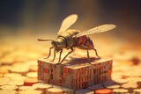 3D insect interacts with numbered blocks. Generative AI