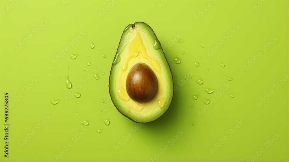 Avocado on Green Background, Colorful Minimalism