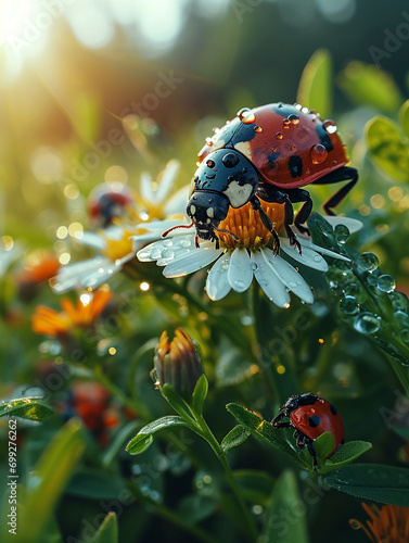 ladybug on a white daisy flower