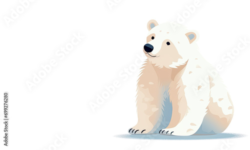 White cartoon bear on a white background with copy space