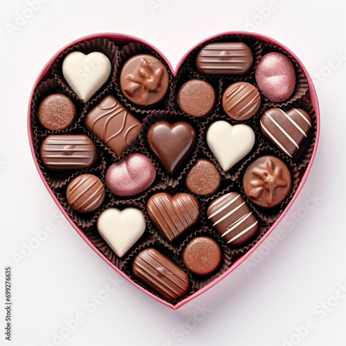 Box of Valentine Heart Chocolates Isolated on a White Background