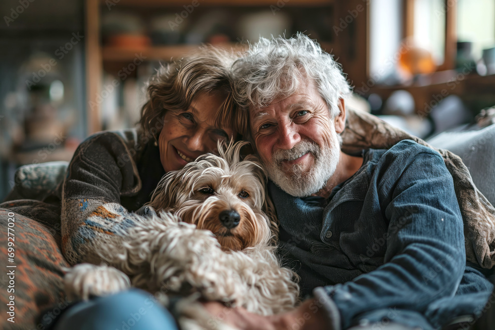 Senior couple with their favorite pet - a dog. Senior couple with their favorite pet - a dog.