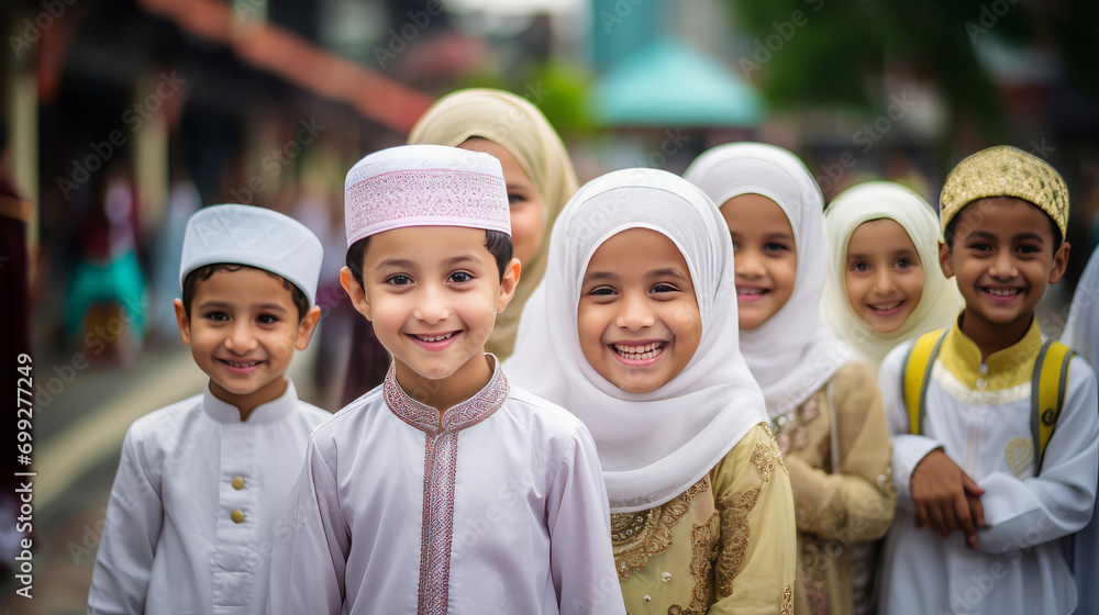 Happy children in Islamic robe Happy children in Islamic robe