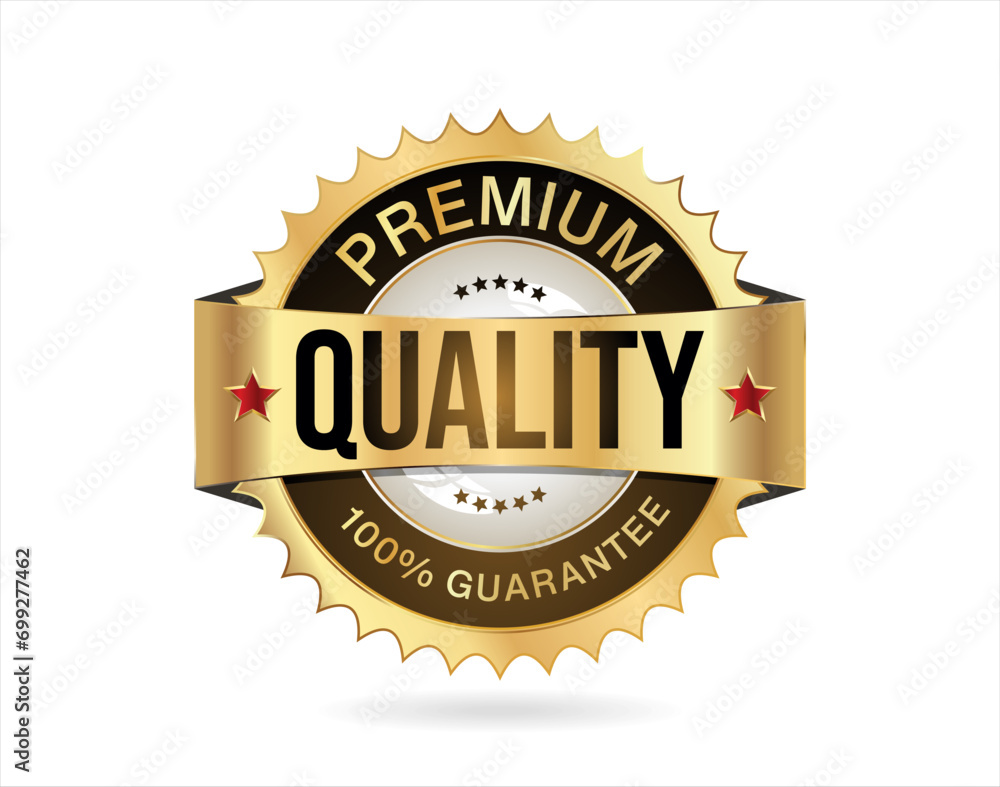 Premium Quality golden badge isolated on white background vector illustration Premium Quality golden badge isolated on white background vector illustration