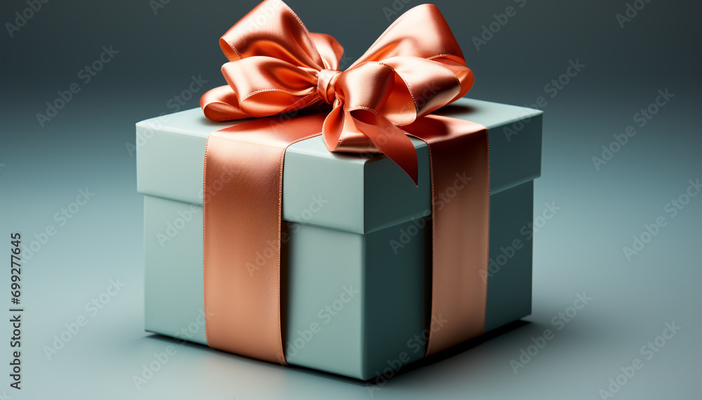 Fototapeta premium Shiny blue gift box wrapped in festive wrapping paper generated by AI