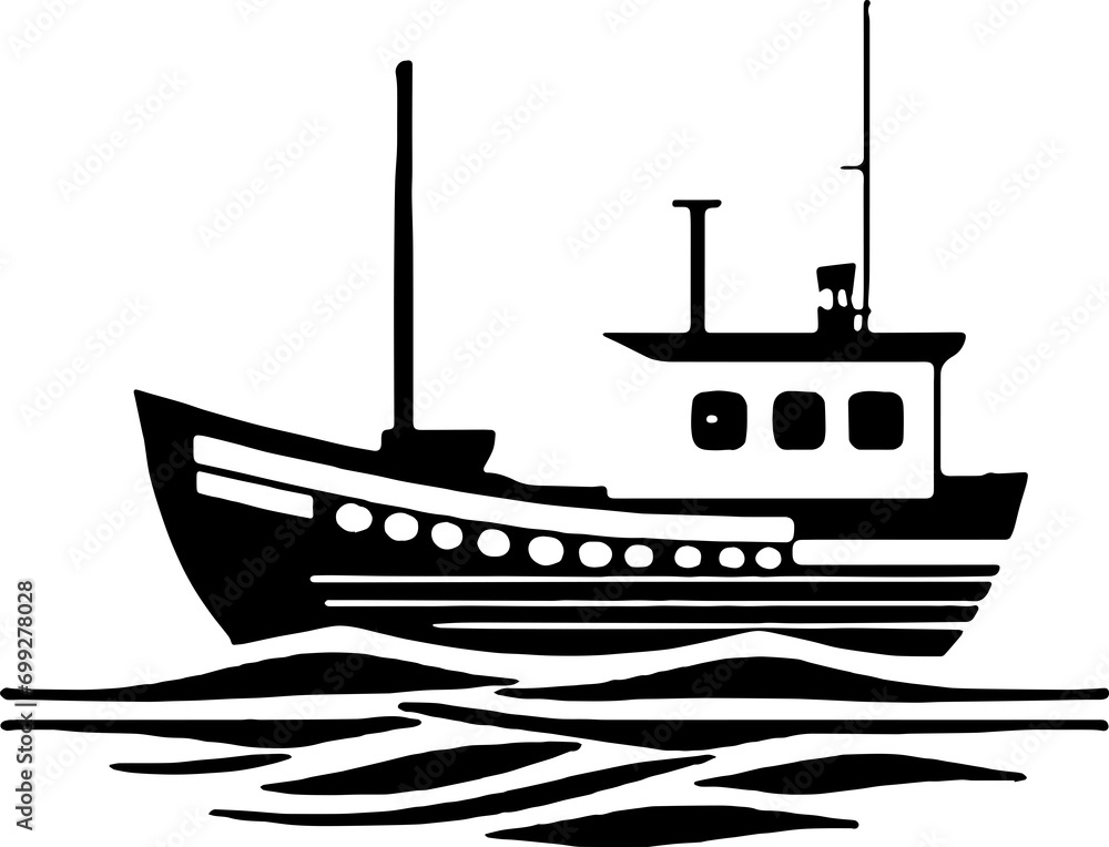 Big Ship or fishing boat on the sea icon isolated on white background