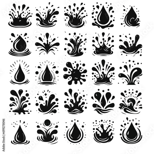 Splashes of water, black icon set. Ink drops. icons vector set.on white background