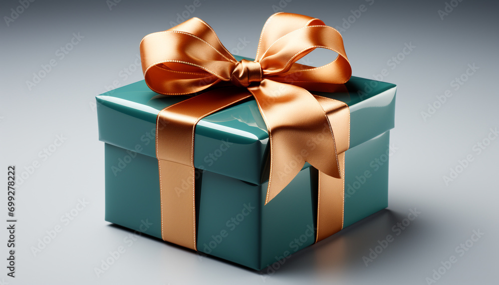 Obraz premium Birthday gift box with shiny gold wrapping paper and decoration generated by AI