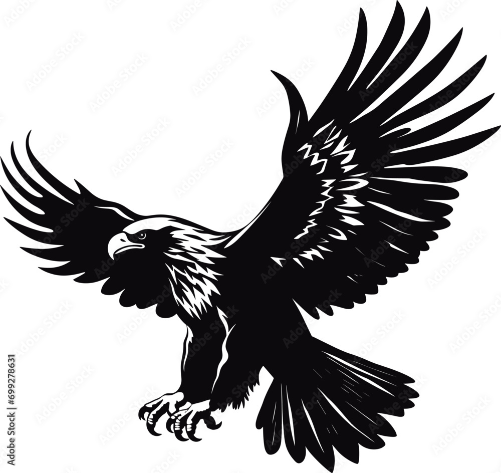 Obraz premium Bald Eagle silhouette isolated on white. AI generated illustration.