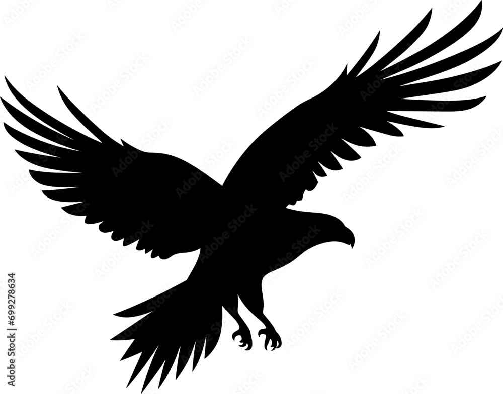 Fototapeta premium Bald Eagle silhouette isolated on white. AI generated illustration.