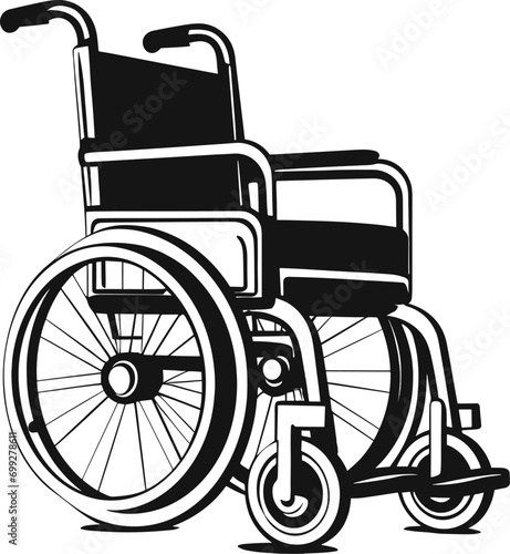 Wheel chair silhouette with shadow and text on a white background. Stock competition of people with disabilities to move. Handicap. AI generated illustration.