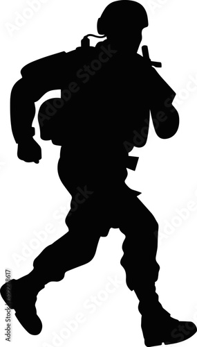 Armed forces high quality detailed silhouette of military army soldier. AI generated illustration. photo